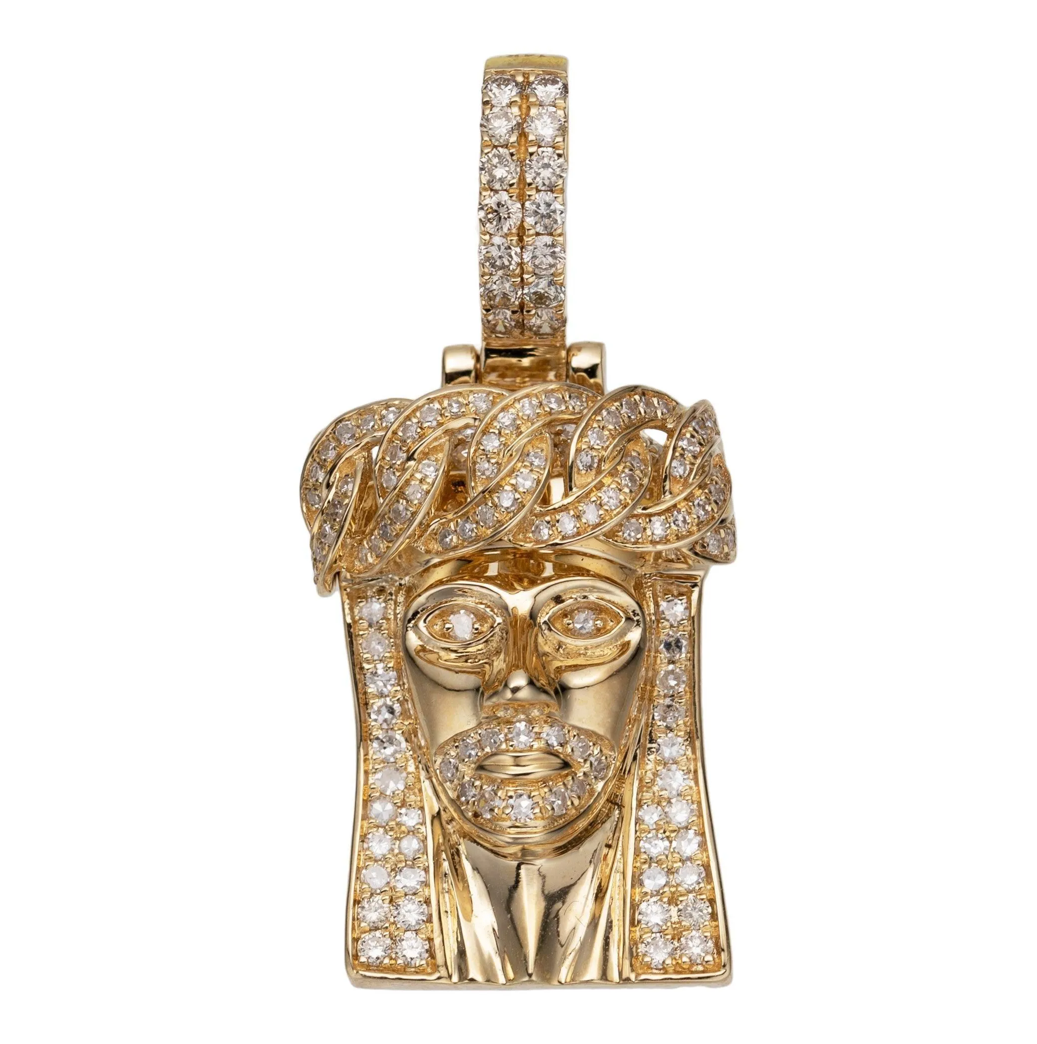 1 3/8" Face Of Jesus Diamond Pendant 1.10ct Solid 14K Yellow Gold