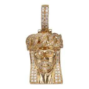 1 3/8" Face Of Jesus Diamond Pendant 1.10ct Solid 14K Yellow Gold