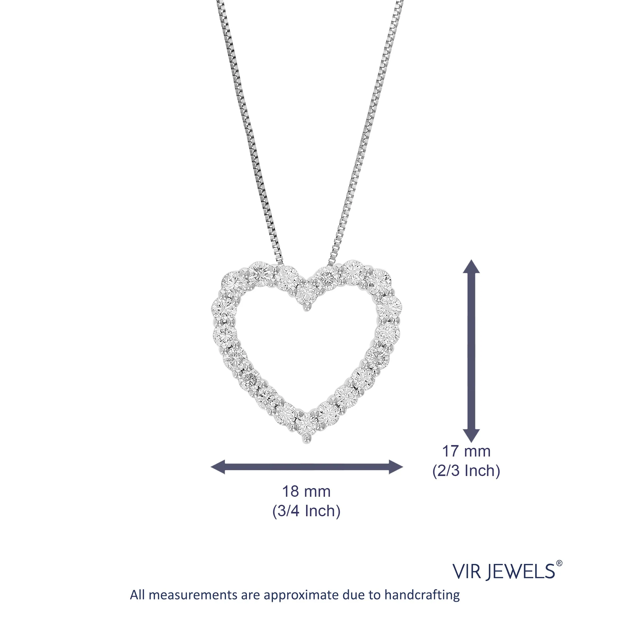 1 cttw Lab Grown Diamond Heart Pendant Necklace .925 Sterling Silver 2/3 Inch with 18 Inch Chain