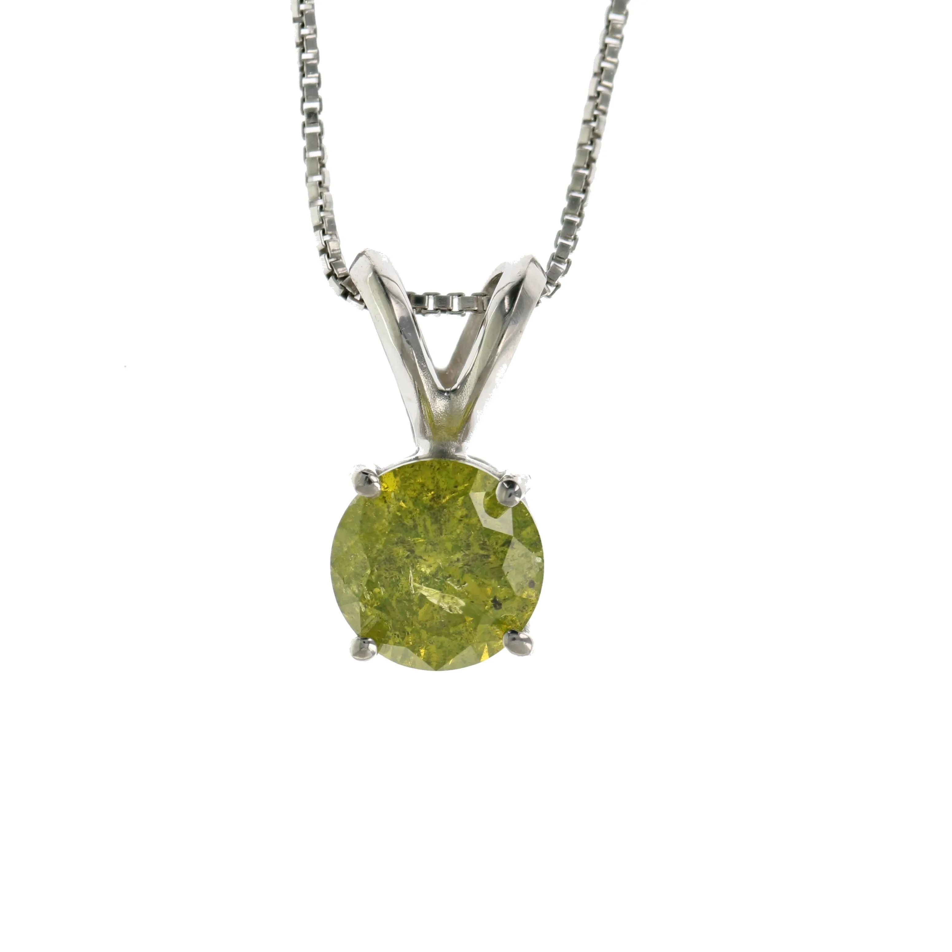1 cttw Yellow Diamond Solitaire Pendant Necklace 14K White Gold Round with Chain