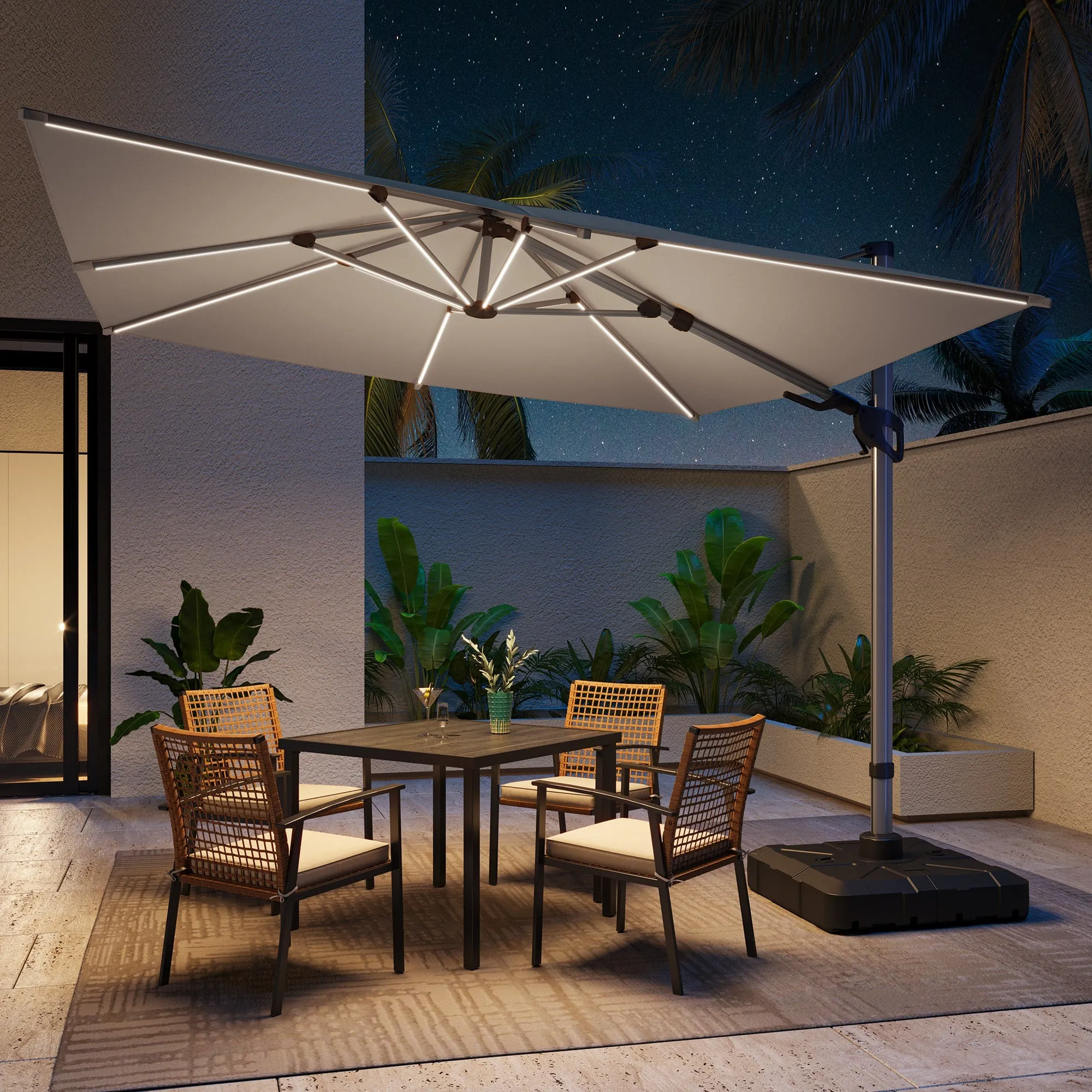 10' Square LED Cantilever Umbrella