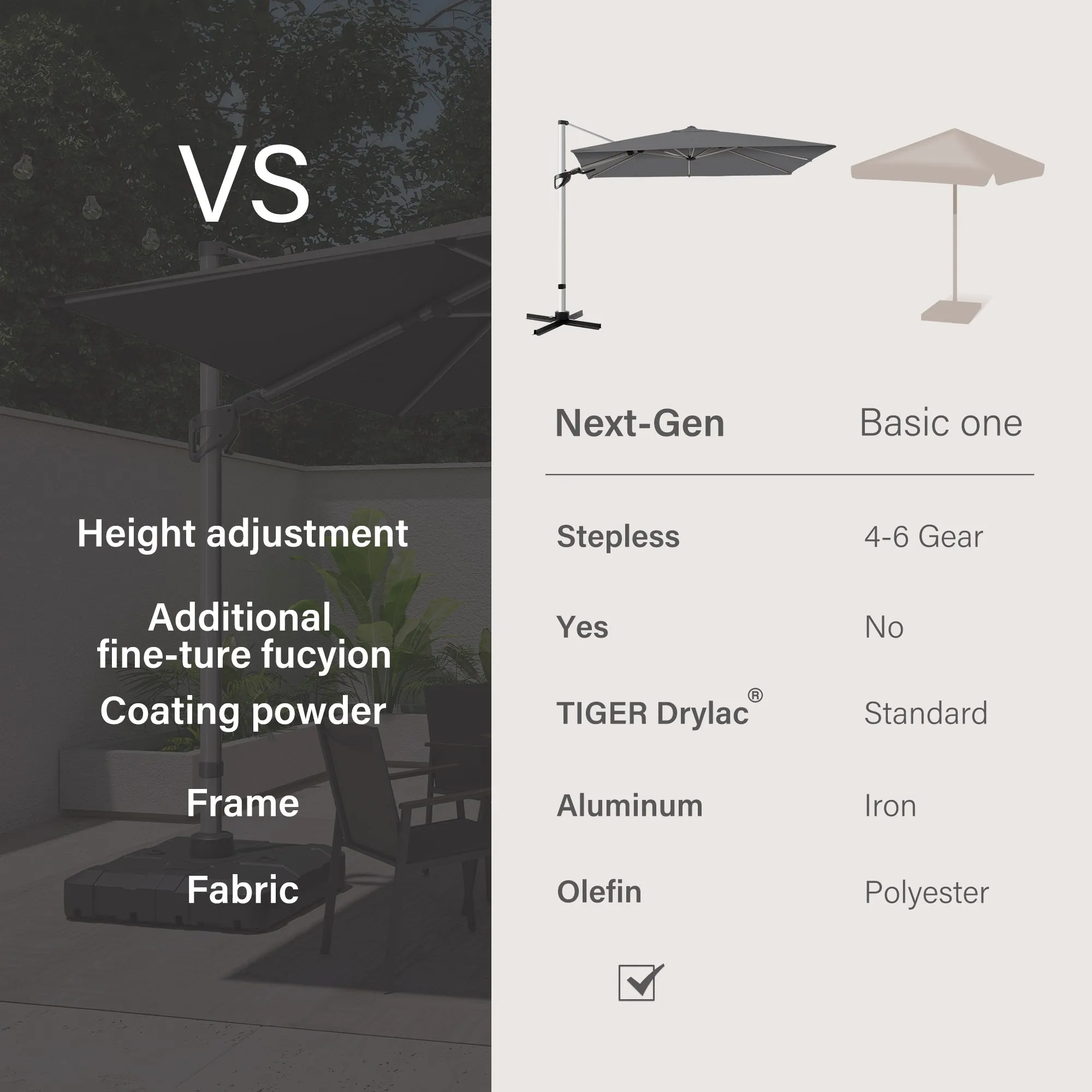 10' Square LED Cantilever Umbrella