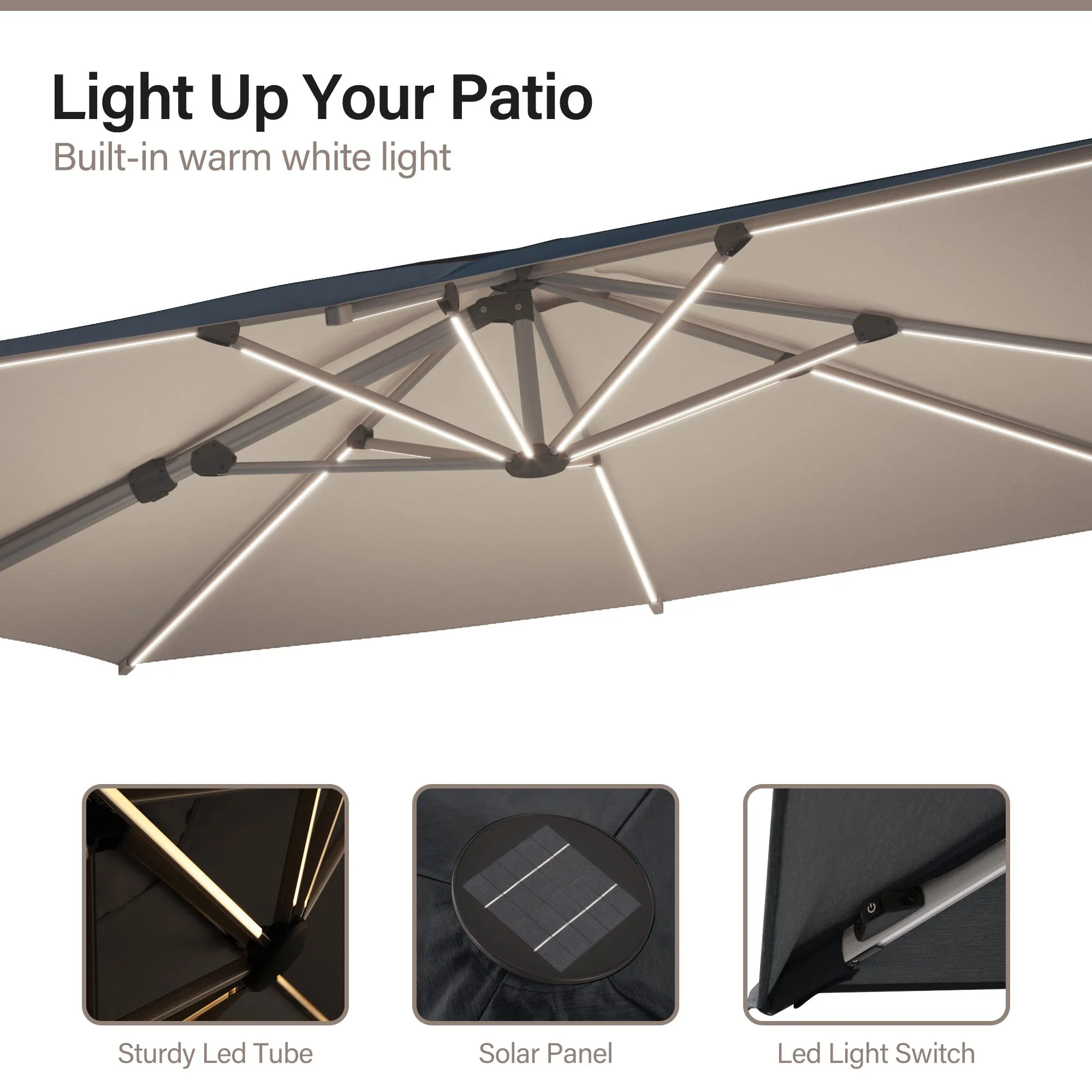 10' Square LED Cantilever Umbrella