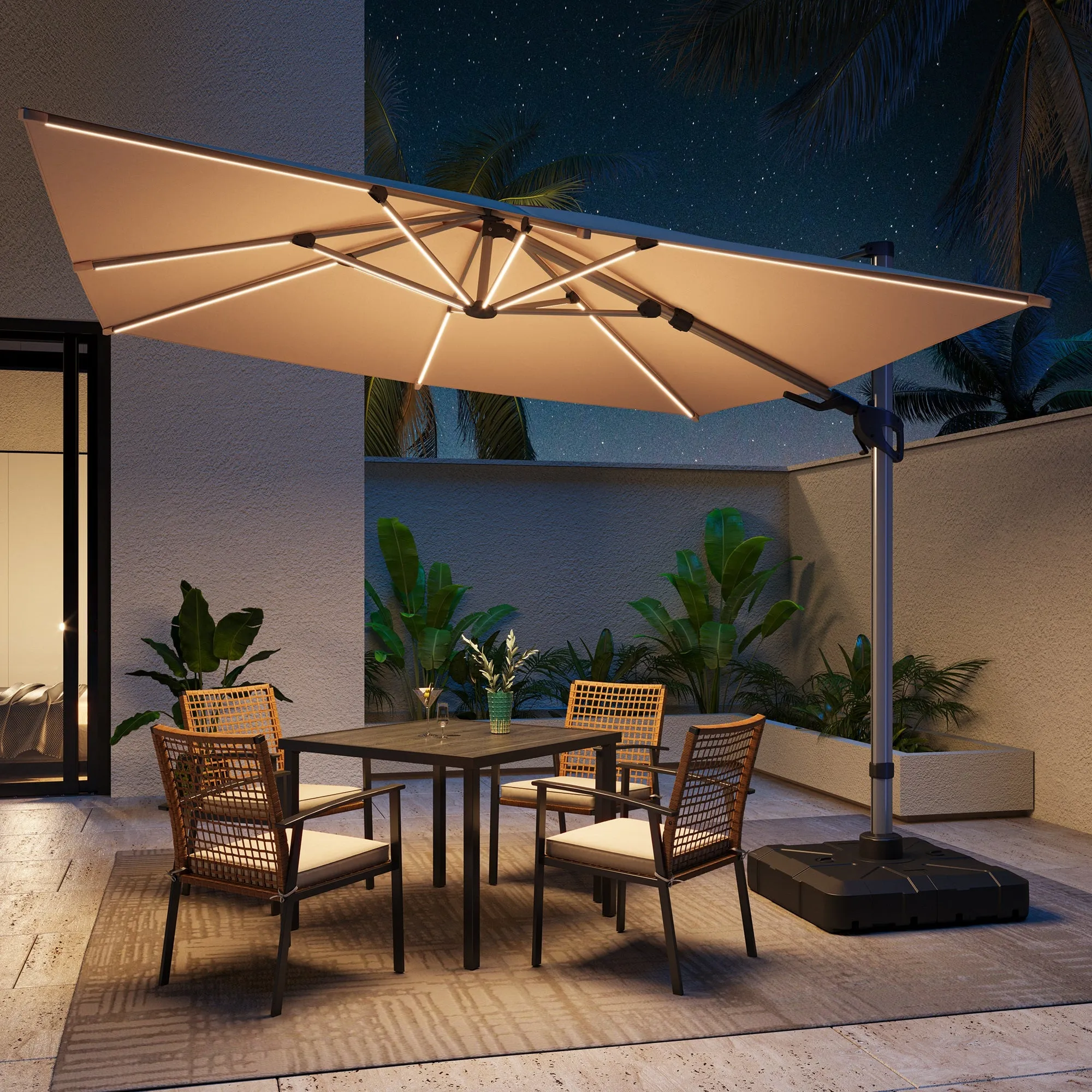 10' Square LED Cantilever Umbrella