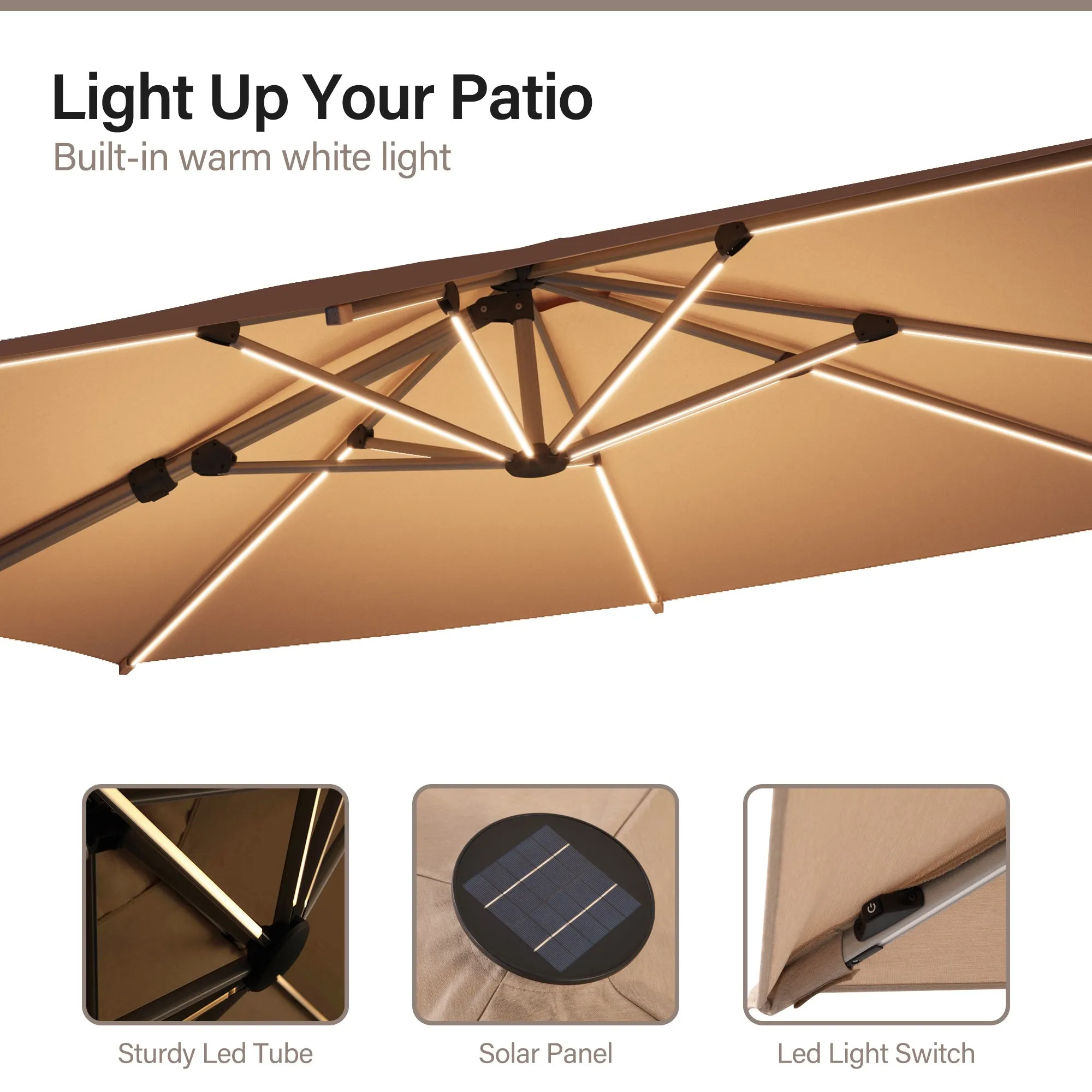 10' Square LED Cantilever Umbrella