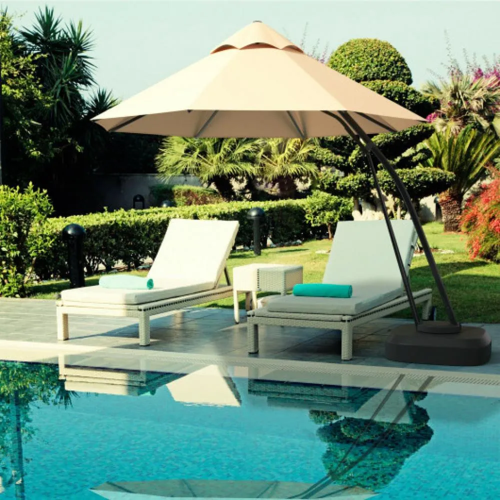 11 Feet Outdoor Cantilever Hanging Umbrella with Base and Wheels-Turquoise