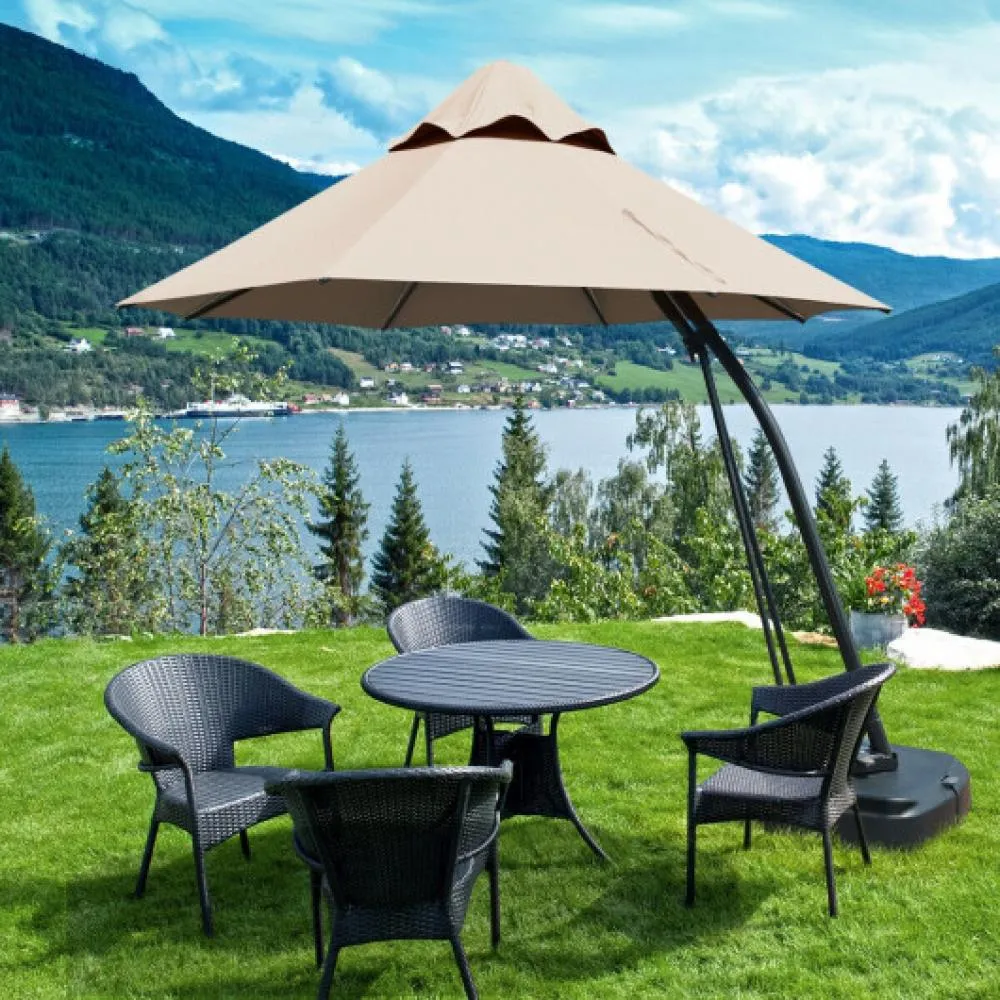 11 Feet Outdoor Cantilever Hanging Umbrella with Base and Wheels-Turquoise