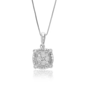 1/12 cttw Lab Grown Diamond Square Cluster Pendant Necklace .925 Sterling Silver 2/3 Inch with 18 Inch Chain