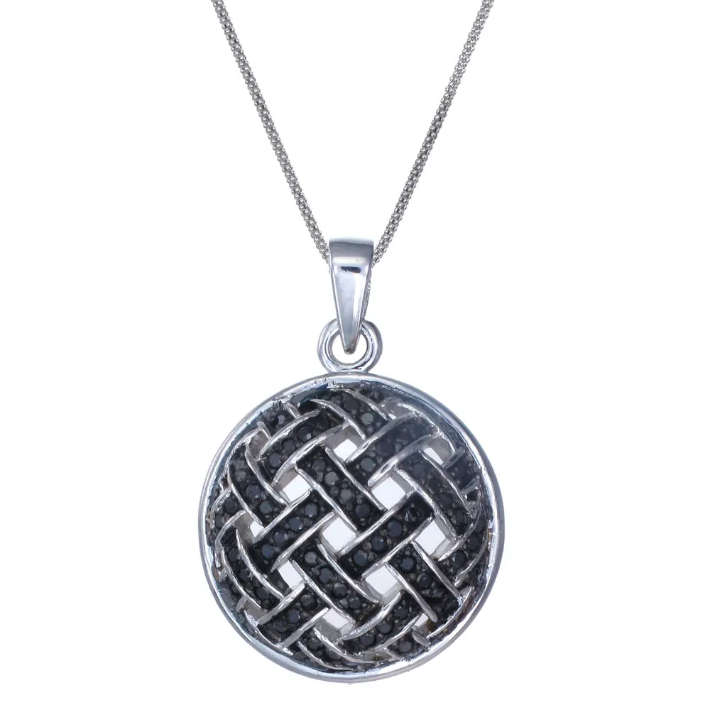 1/2 cttw Black Diamond Circle Pendant Necklace .925 Sterling Silver With Chain