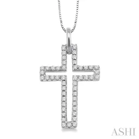 1/4 Ctw Round Cut Diamond Cross Pendant in 10K White Gold with Chain