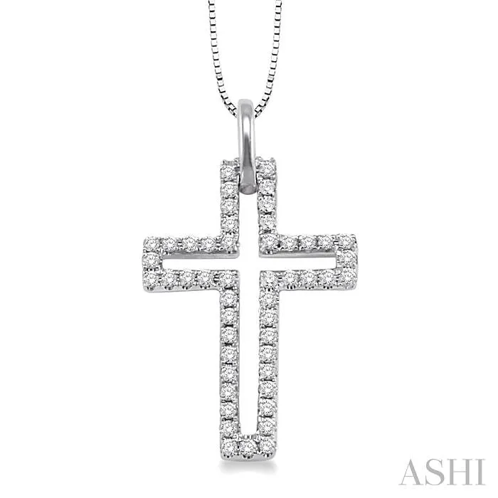 1/4 Ctw Round Cut Diamond Cross Pendant in 10K White Gold with Chain
