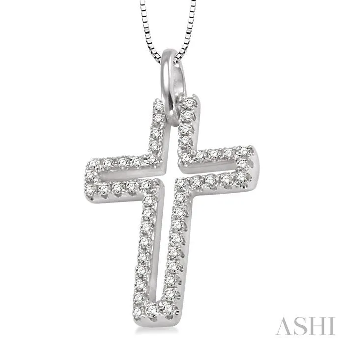 1/4 Ctw Round Cut Diamond Cross Pendant in 10K White Gold with Chain