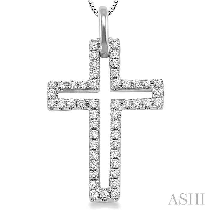 1/4 Ctw Round Cut Diamond Cross Pendant in 10K White Gold with Chain