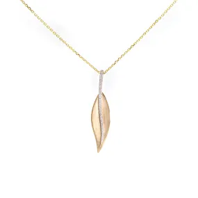 14K Gold Leaf Design 0.16 ct Diamond Pendant Necklace