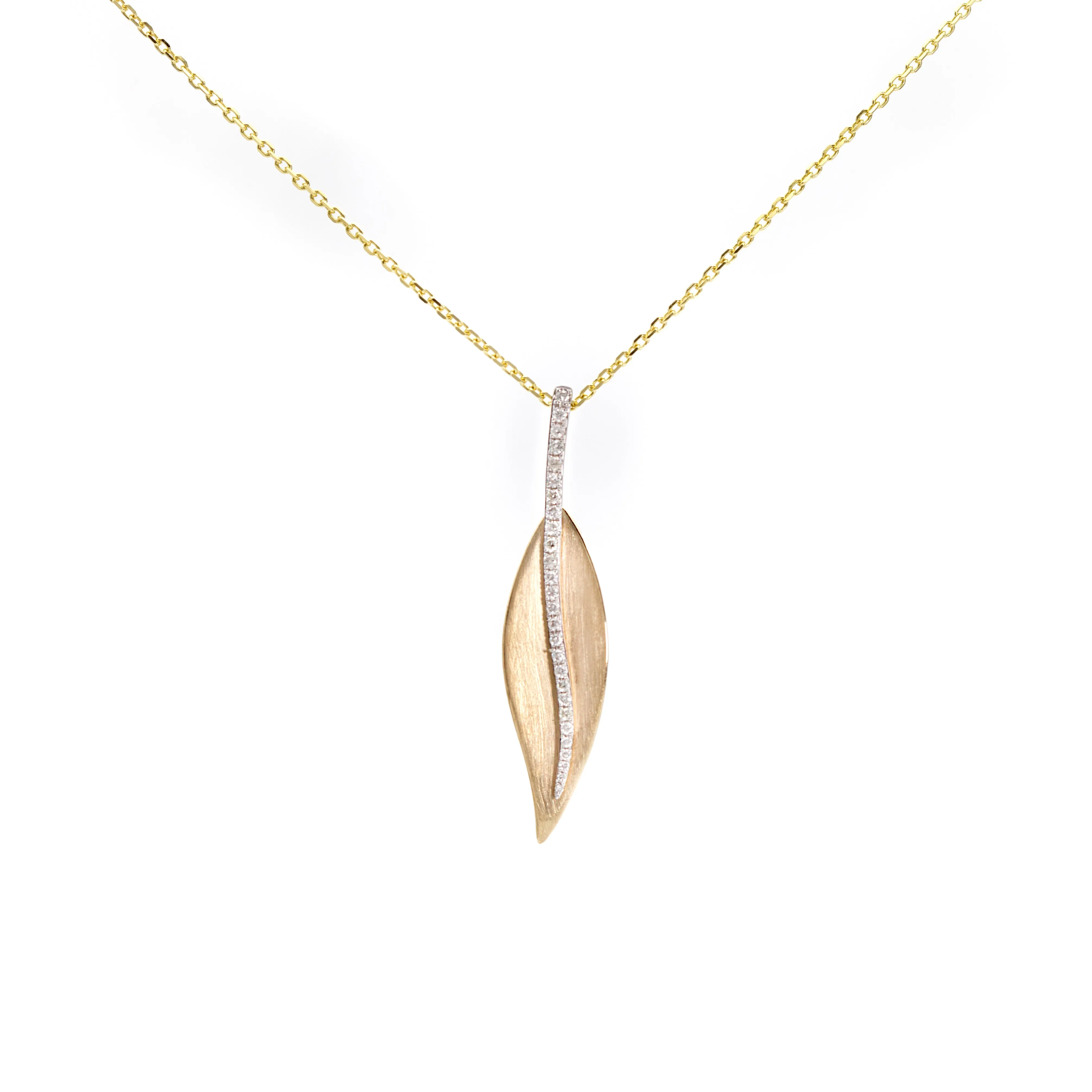 14K Gold Leaf Design 0.16 ct Diamond Pendant Necklace