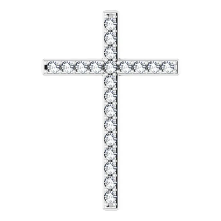 14K White 7/8 CTW Natural Diamond Cross Pendant