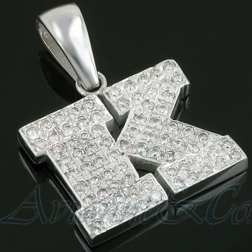 14K White Solid Gold Diamond Initial Letter Pendant 1.50 Ctw