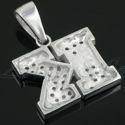 14K White Solid Gold Diamond Initial Letter Pendant 1.50 Ctw