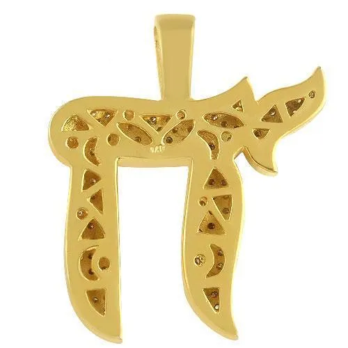 14K Yellow Gold Diamond Chai Pendant 3.00 Ctw