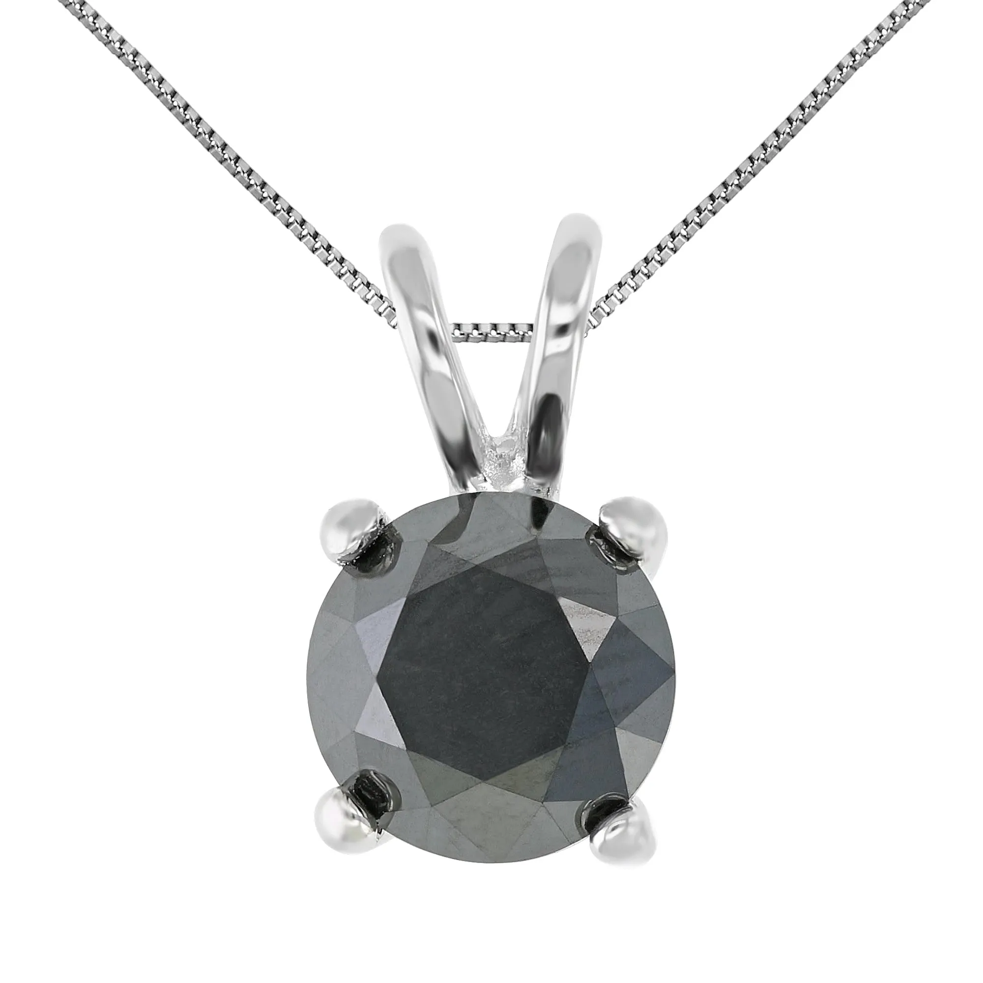1.50 cttw Black Diamond Solitaire Pendant .925 Sterling Silver Round with Chain