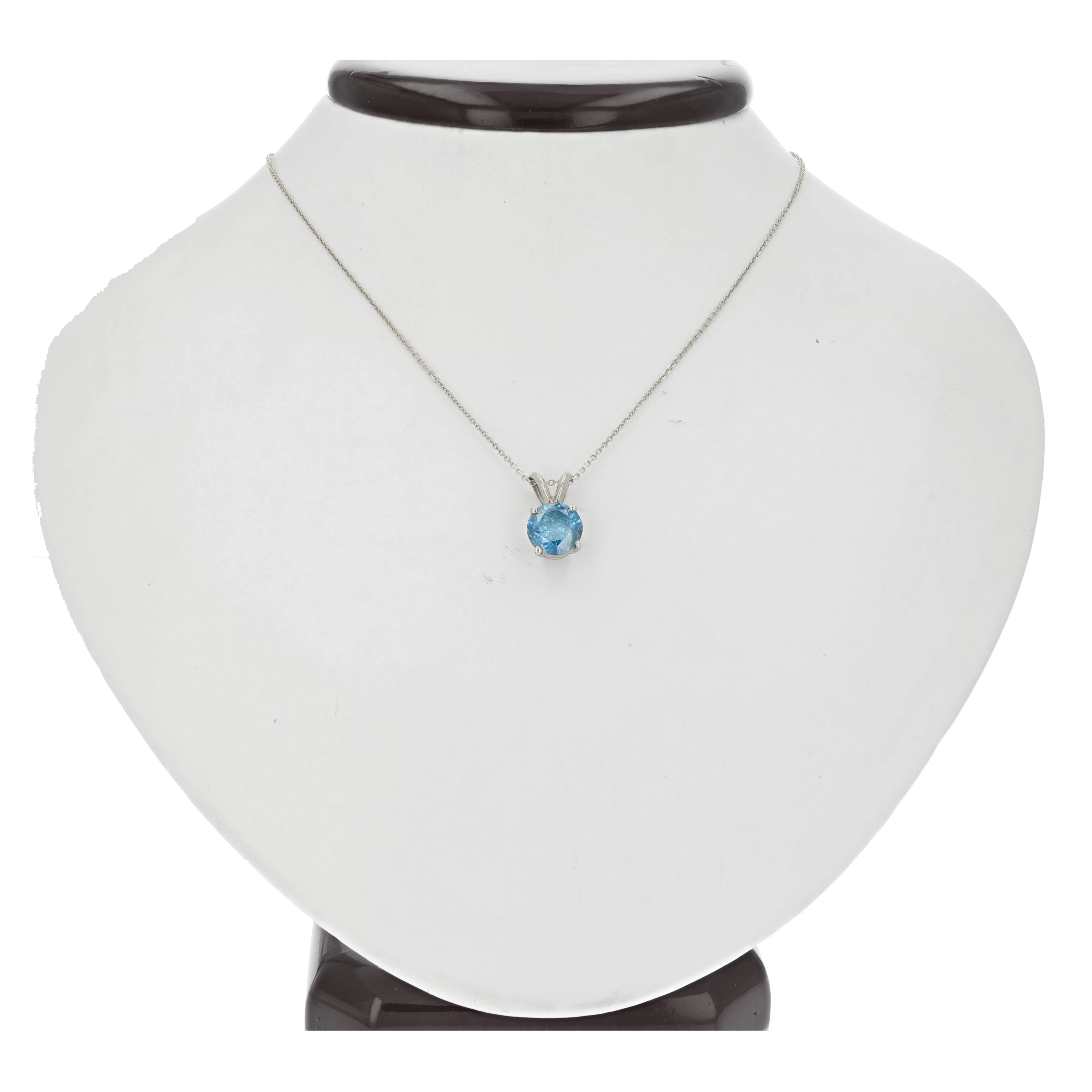 1.75 cttw Blue Diamond Solitaire Pendant Necklace 14K White Gold Round and Chain