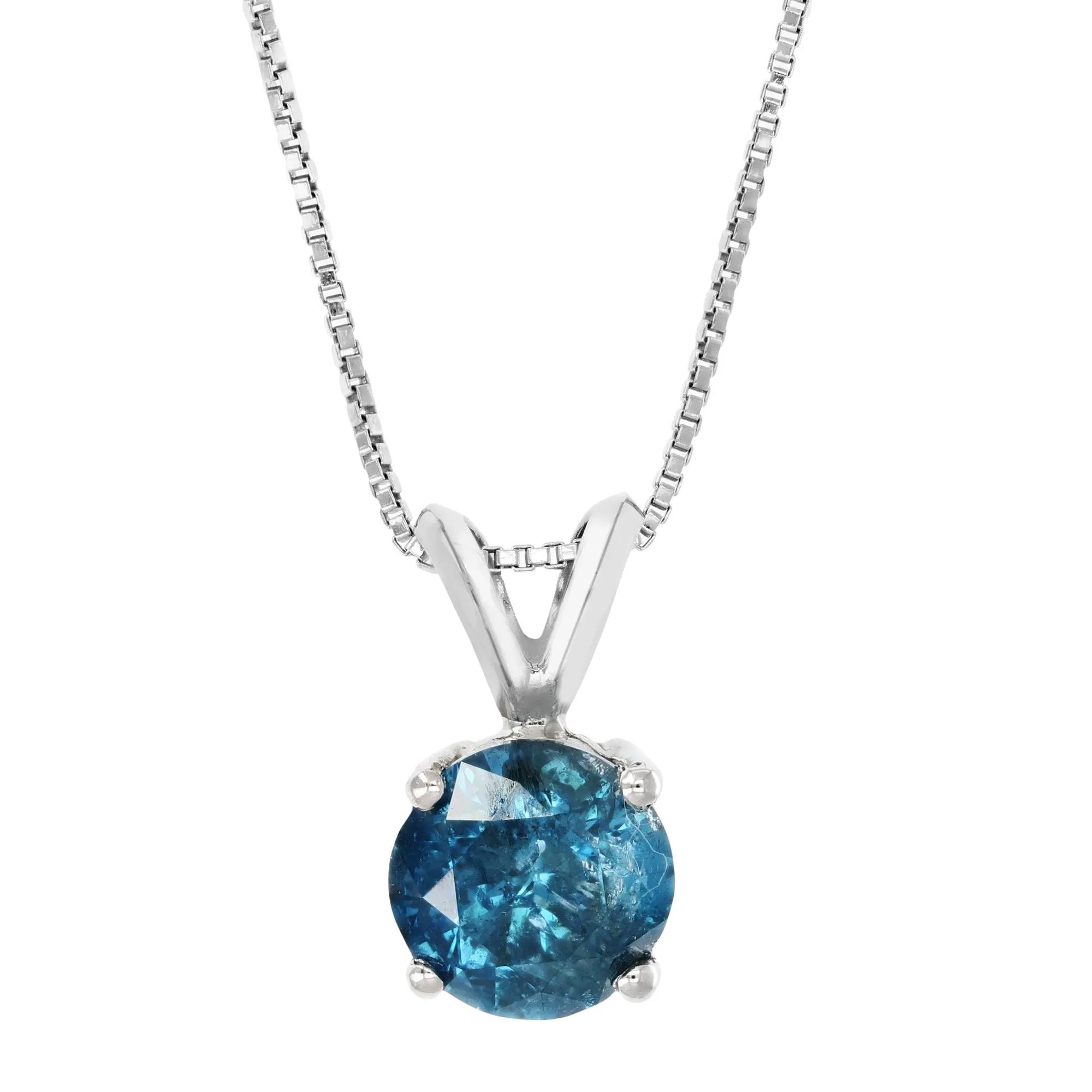 1.75 cttw Blue Diamond Solitaire Pendant Necklace 14K White Gold Round and Chain