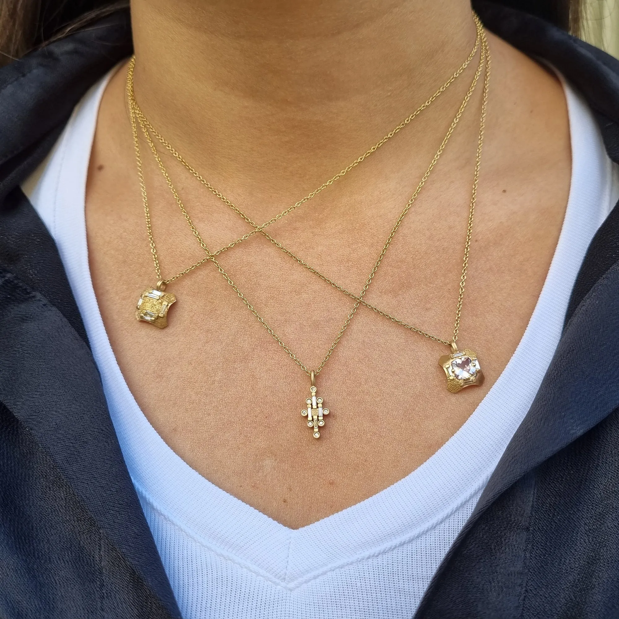18k Gold Baguette  Diamond Necklace