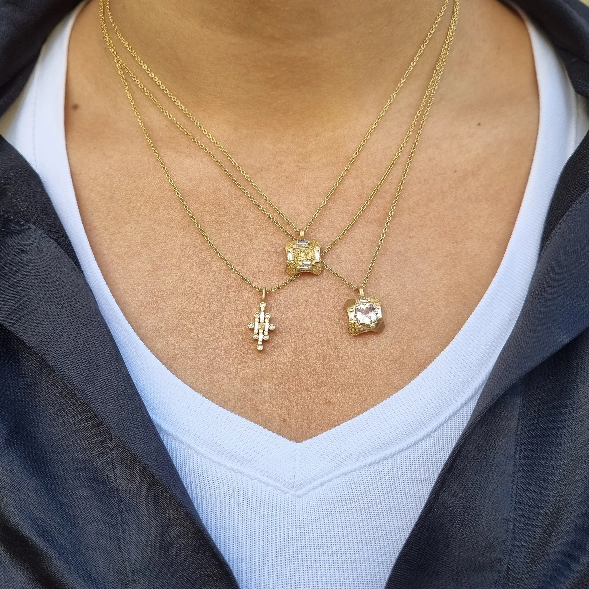 18k Gold Baguette  Diamond Necklace