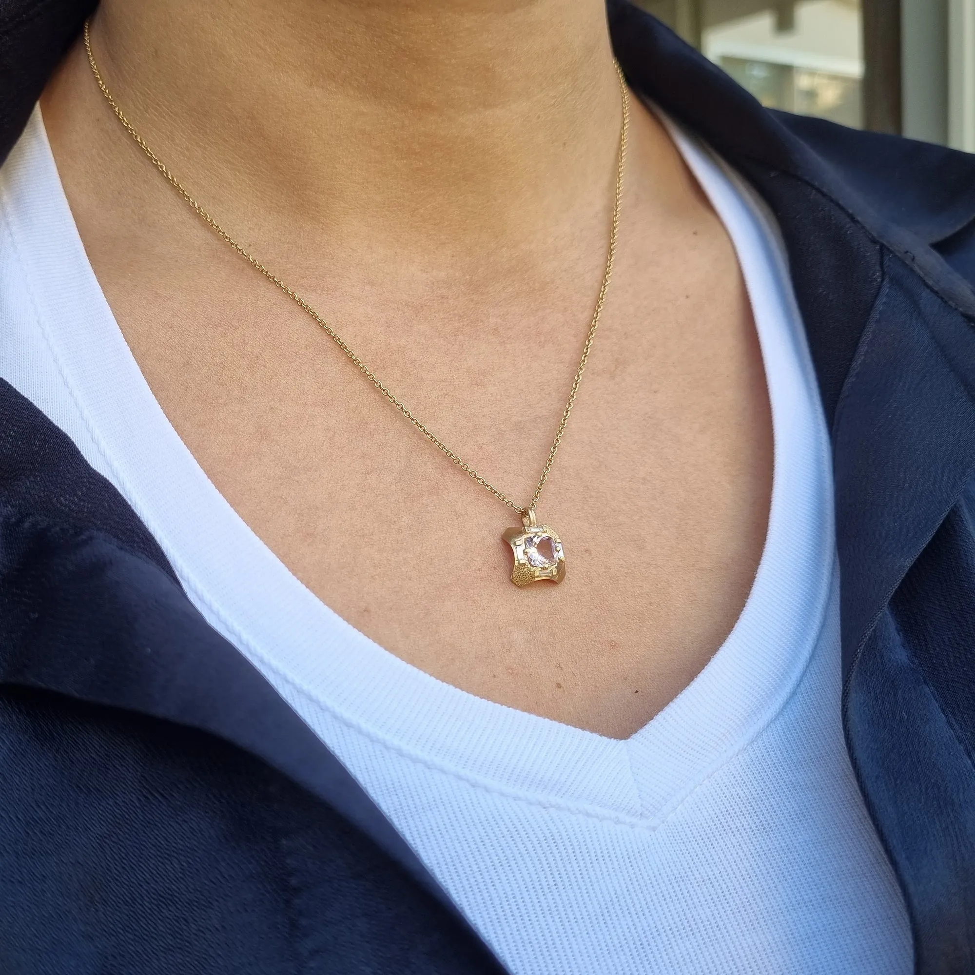 18k Gold purple Morganite Diamond Necklace