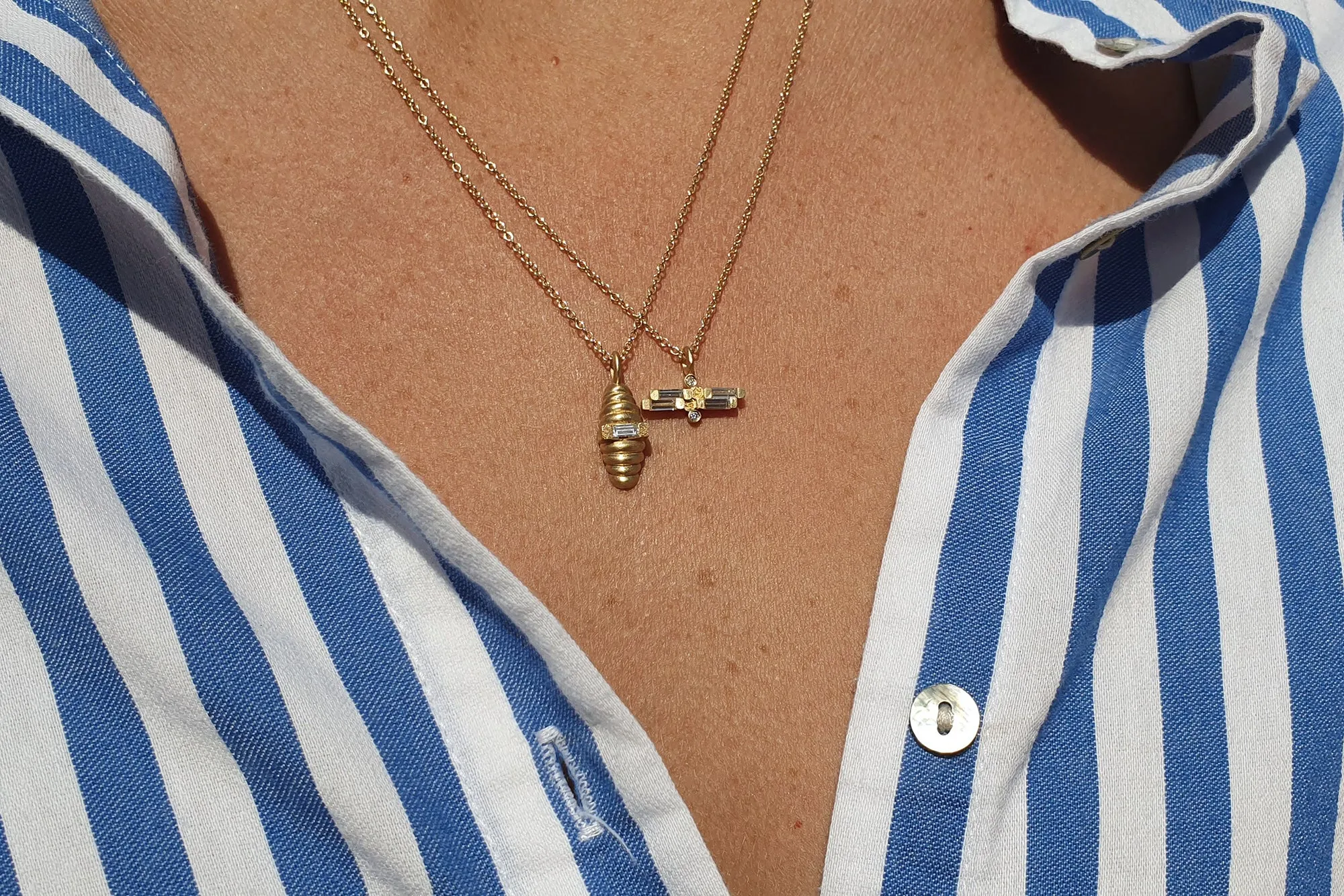 18k Needle Baguette Diamonds Necklace