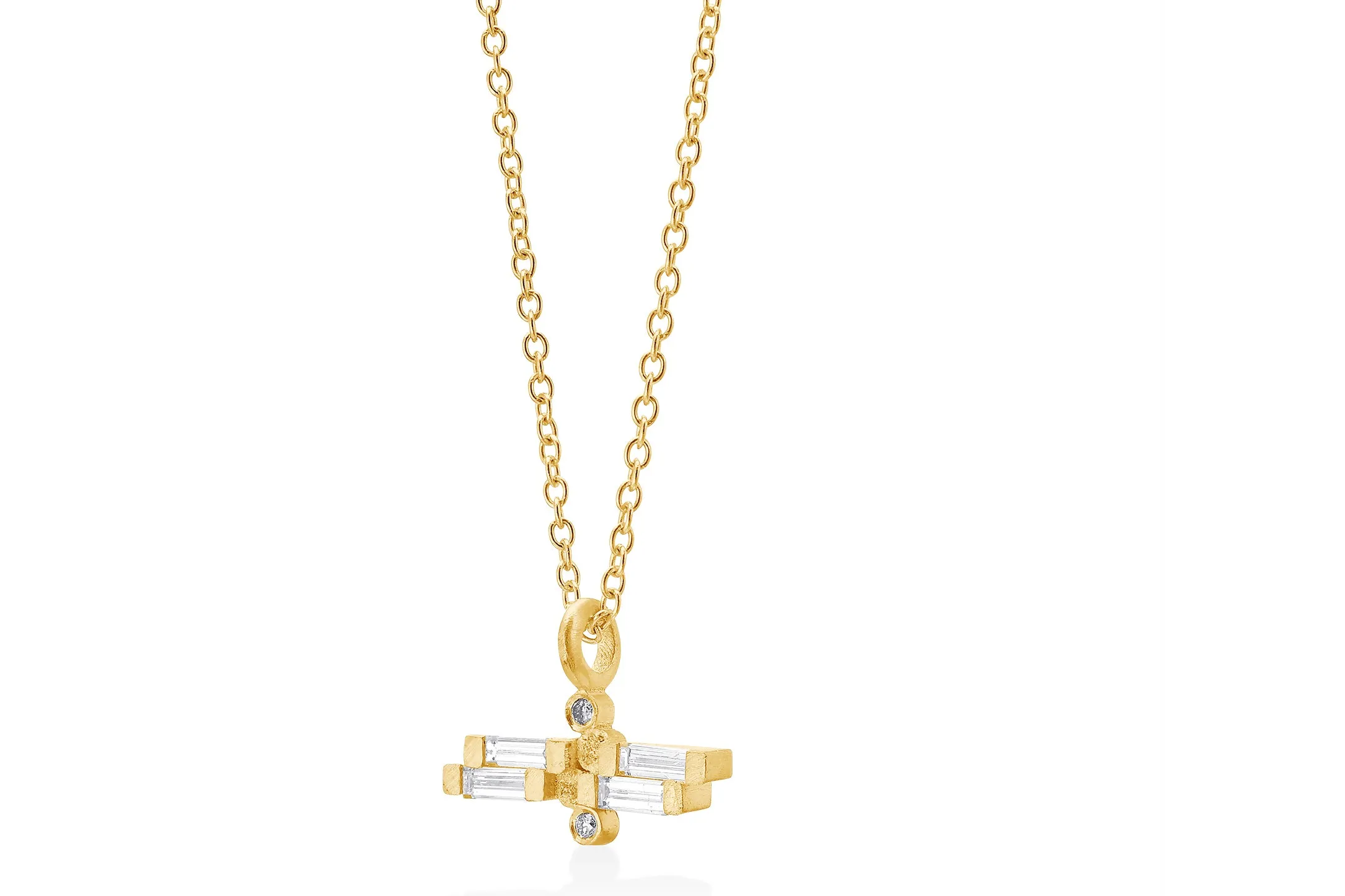 18k Needle Baguette Diamonds Necklace