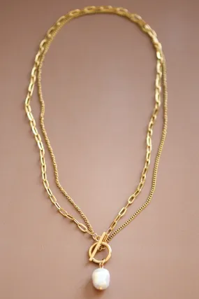 18k Paperclip Toggle Pearl