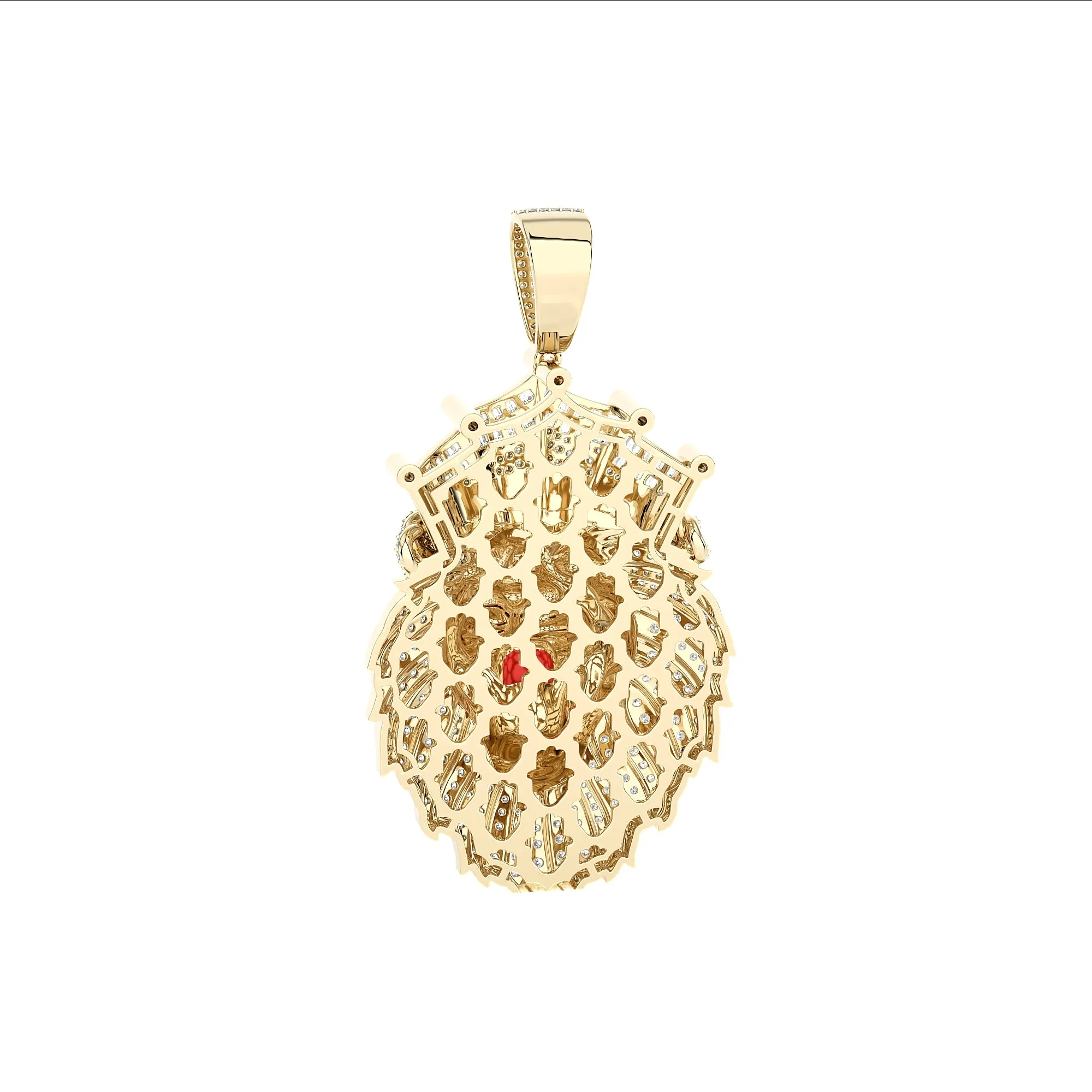 2 1/2" Diamond Roaring Lion with Ruby Eyes Pendant 2.93ct 10K Yellow Gold