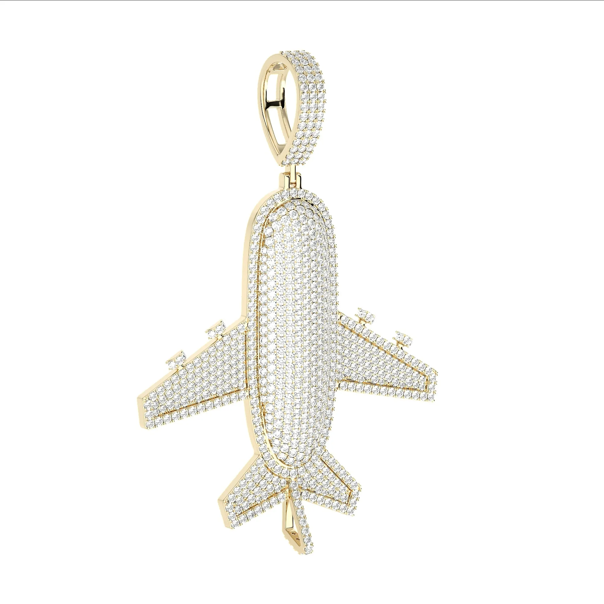 2 1/4" Diamond Airplane Pendant 2.37ct 14K Yellow Gold