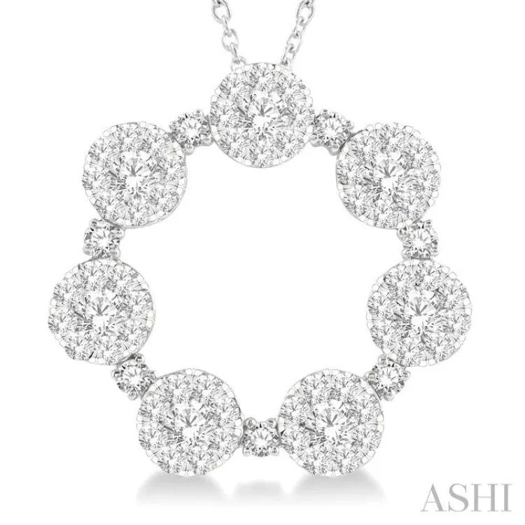 2 Ctw 7 Lovebright Circular Round Cut Diamond Pendant in 14K White Gold with Chain