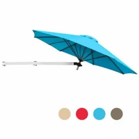 8ft Wall-Mounted Telescopic Folding Tilt Aluminum Sun Shade Umbrella-Blue