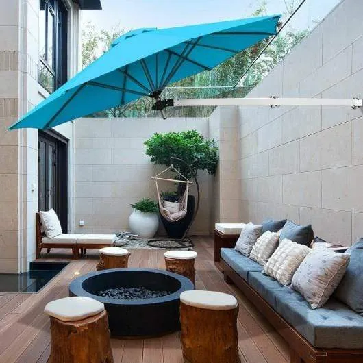 8ft Wall-Mounted Telescopic Folding Tilt Aluminum Sun Shade Umbrella-Blue
