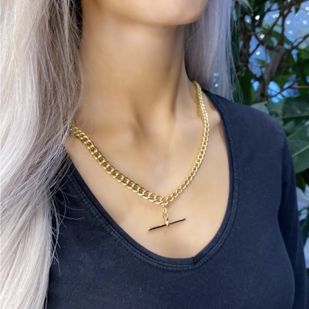 Albert T-Bar Curb Necklace | 9ct Gold