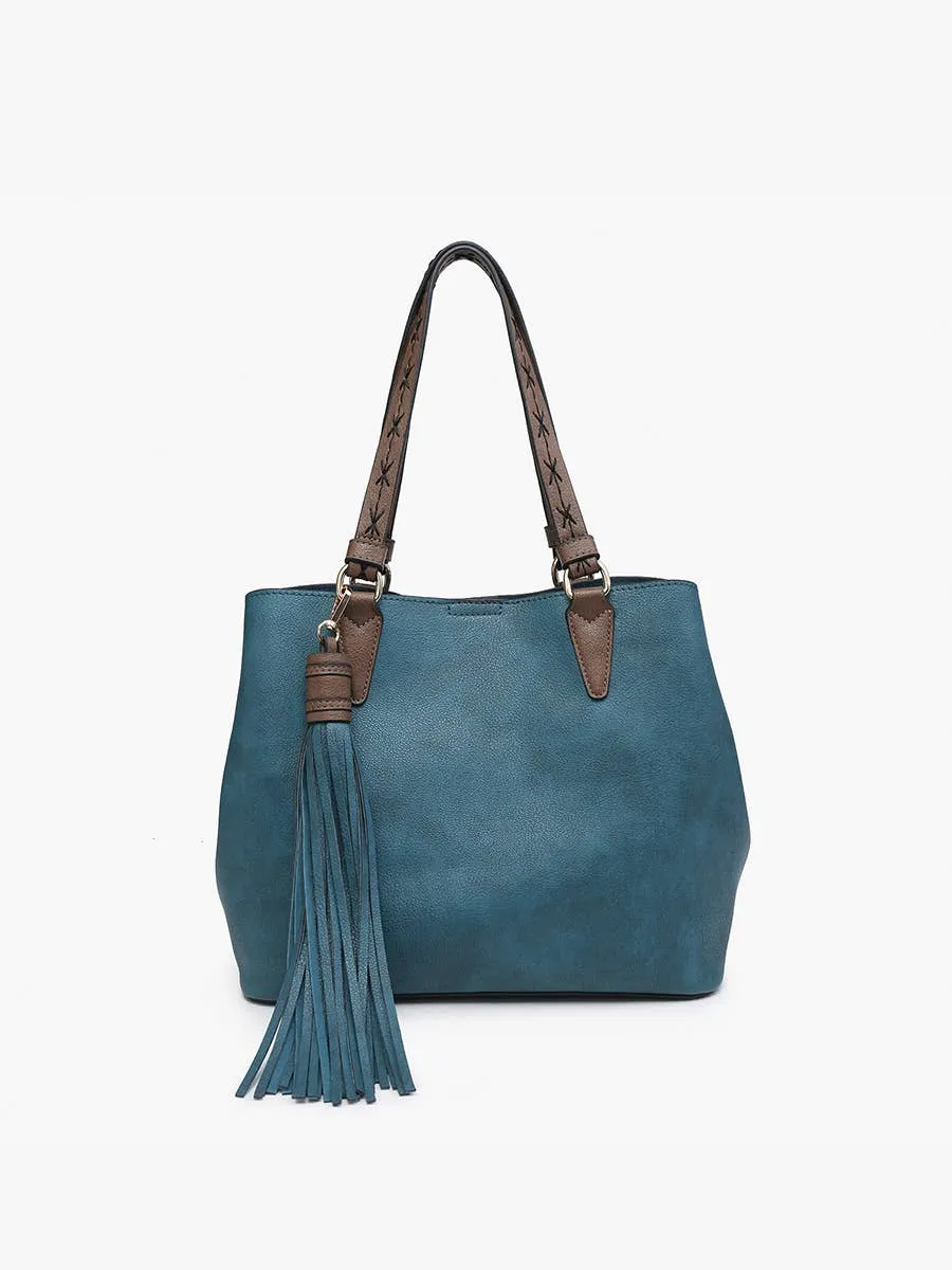 Aliza Large Tassel 2 in 1 Satchel Brown with Brown removable Bag