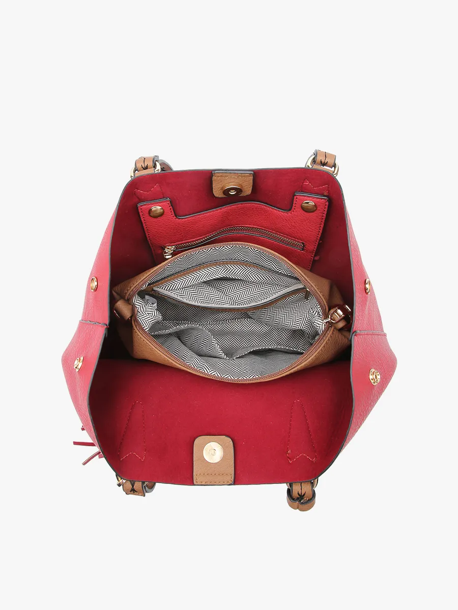 Aliza Large Tassel 2 in 1 Satchel Brown with Brown removable Bag