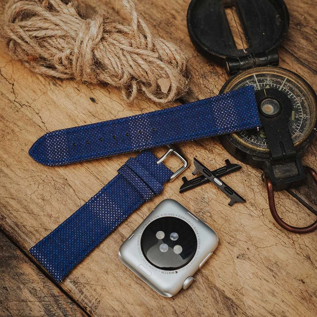 Apple Watch BRIGHT BLUE weave effect w BROWN/LIGHT BLUE WINDOWPANE