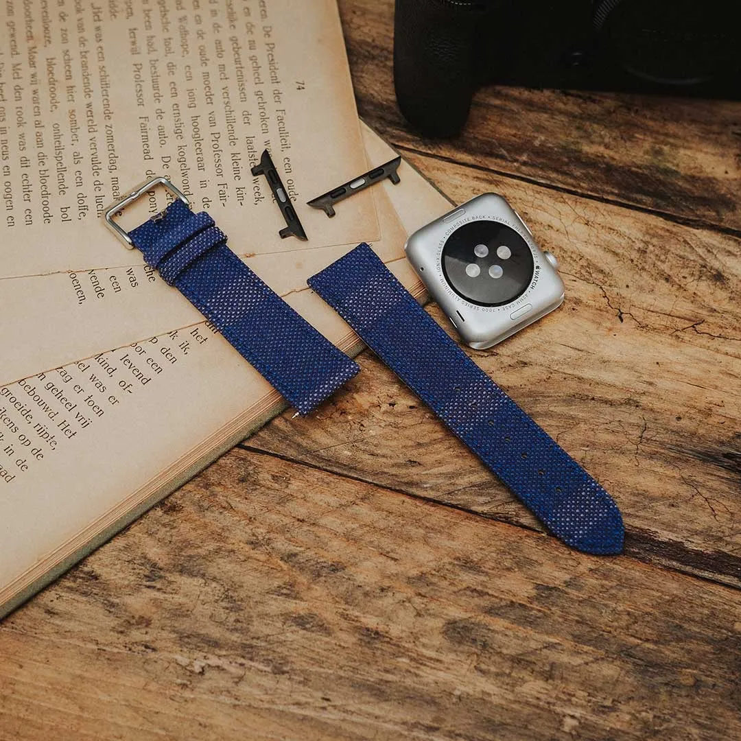 Apple Watch BRIGHT BLUE weave effect w BROWN/LIGHT BLUE WINDOWPANE