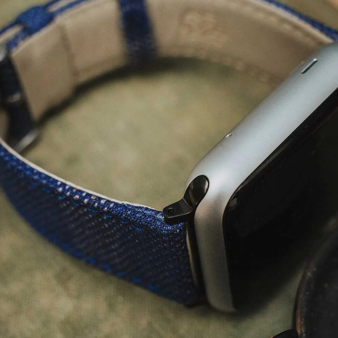 Apple Watch BRIGHT BLUE weave effect w BROWN/LIGHT BLUE WINDOWPANE