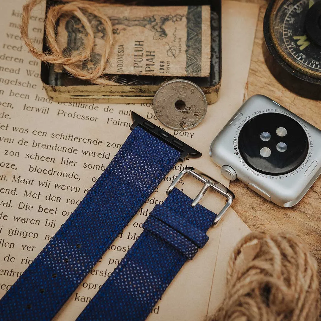 Apple Watch BRIGHT BLUE weave effect w BROWN/LIGHT BLUE WINDOWPANE