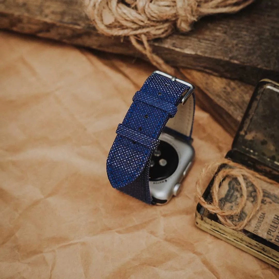 Apple Watch BRIGHT BLUE weave effect w BROWN/LIGHT BLUE WINDOWPANE