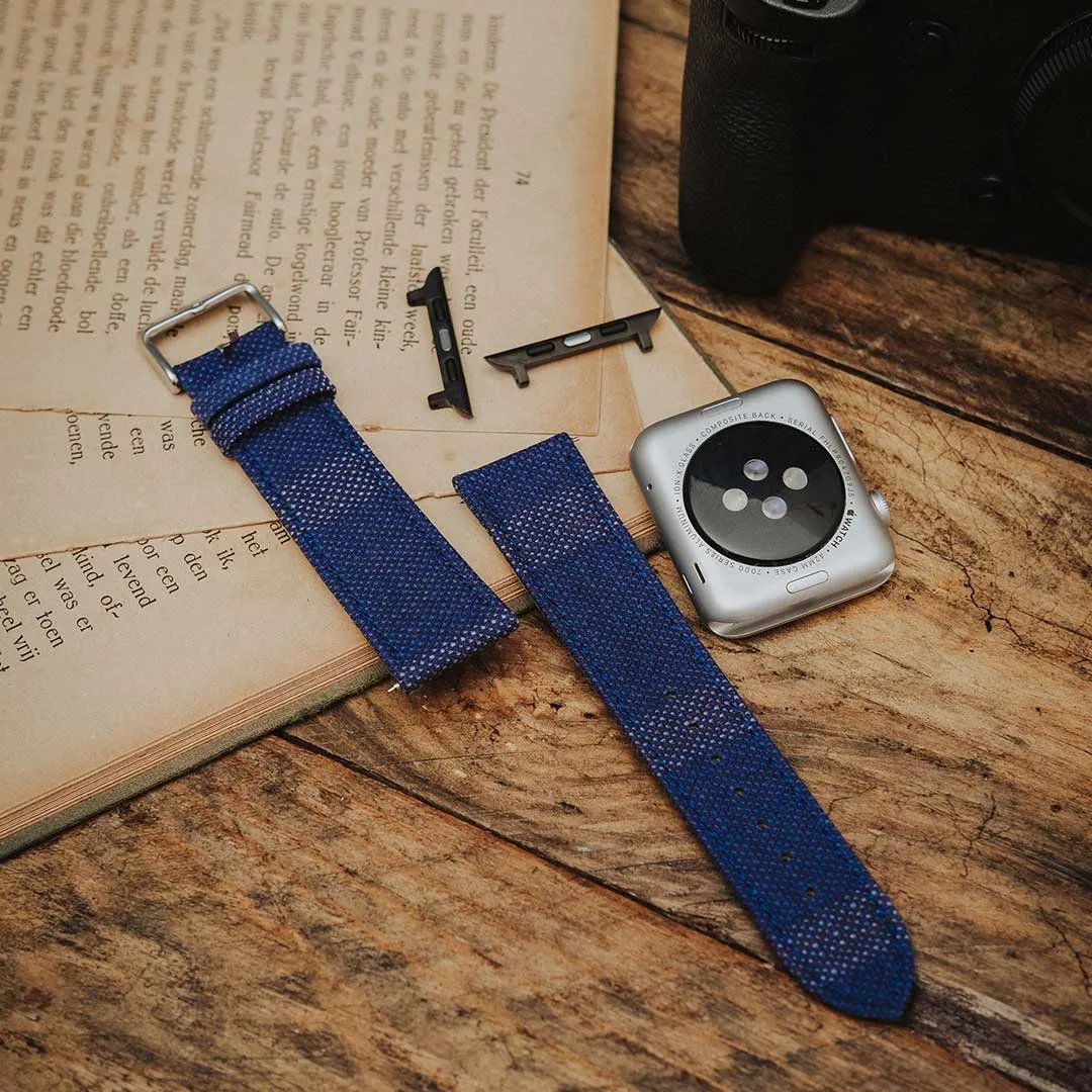 Apple Watch BRIGHT BLUE weave effect w BROWN/LIGHT BLUE WINDOWPANE