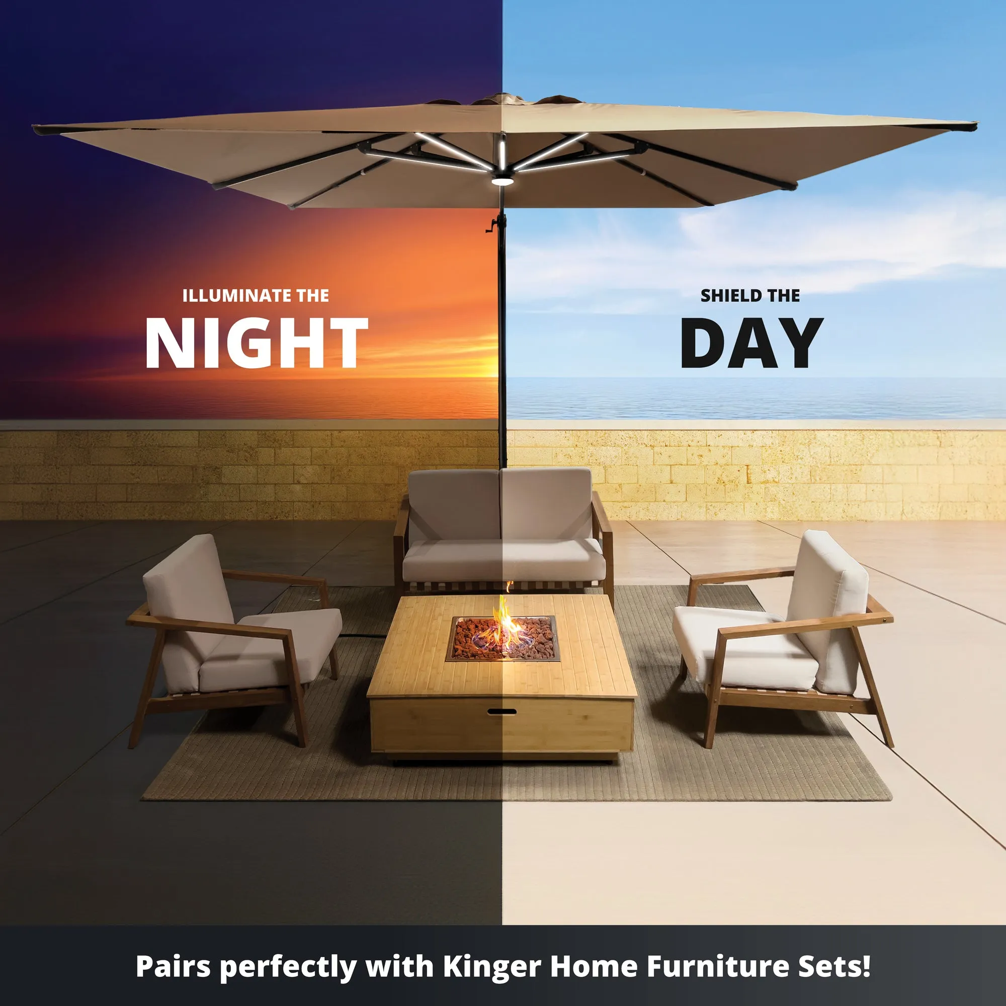 Astra 10ft Solar Cantilever Patio Umbrella with LED Lights