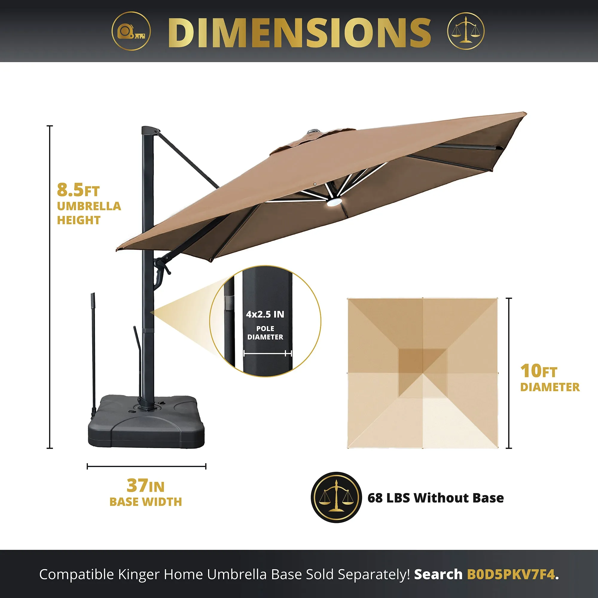 Astra 10ft Solar Cantilever Patio Umbrella with LED Lights