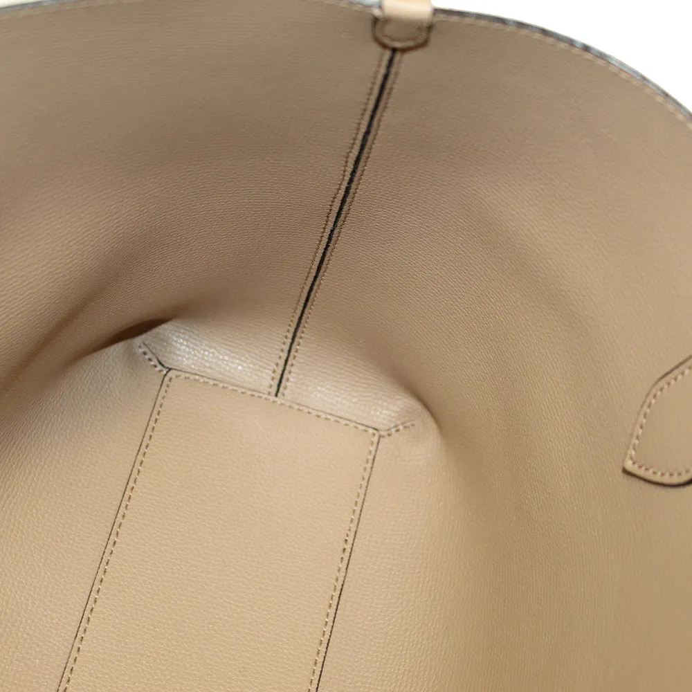 Authentic Burberry Beige Grainy Calfskin Haymarket Check Medium Reversible Tote
