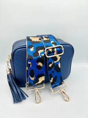 Bag Strap 25 - Royal Blue, Gold & Black Leopard